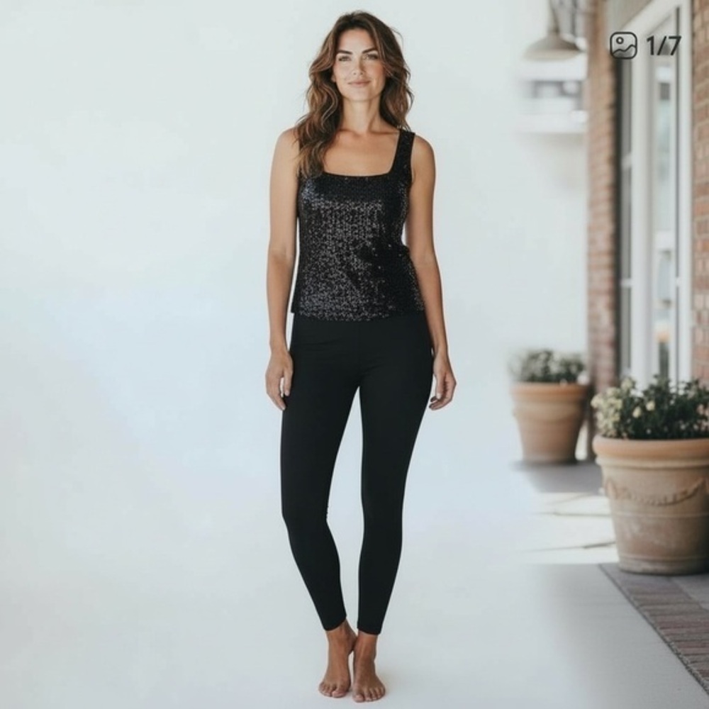 Nordstrom Black Shimmer Cropped Camisole Sheer Back Black Size Medium